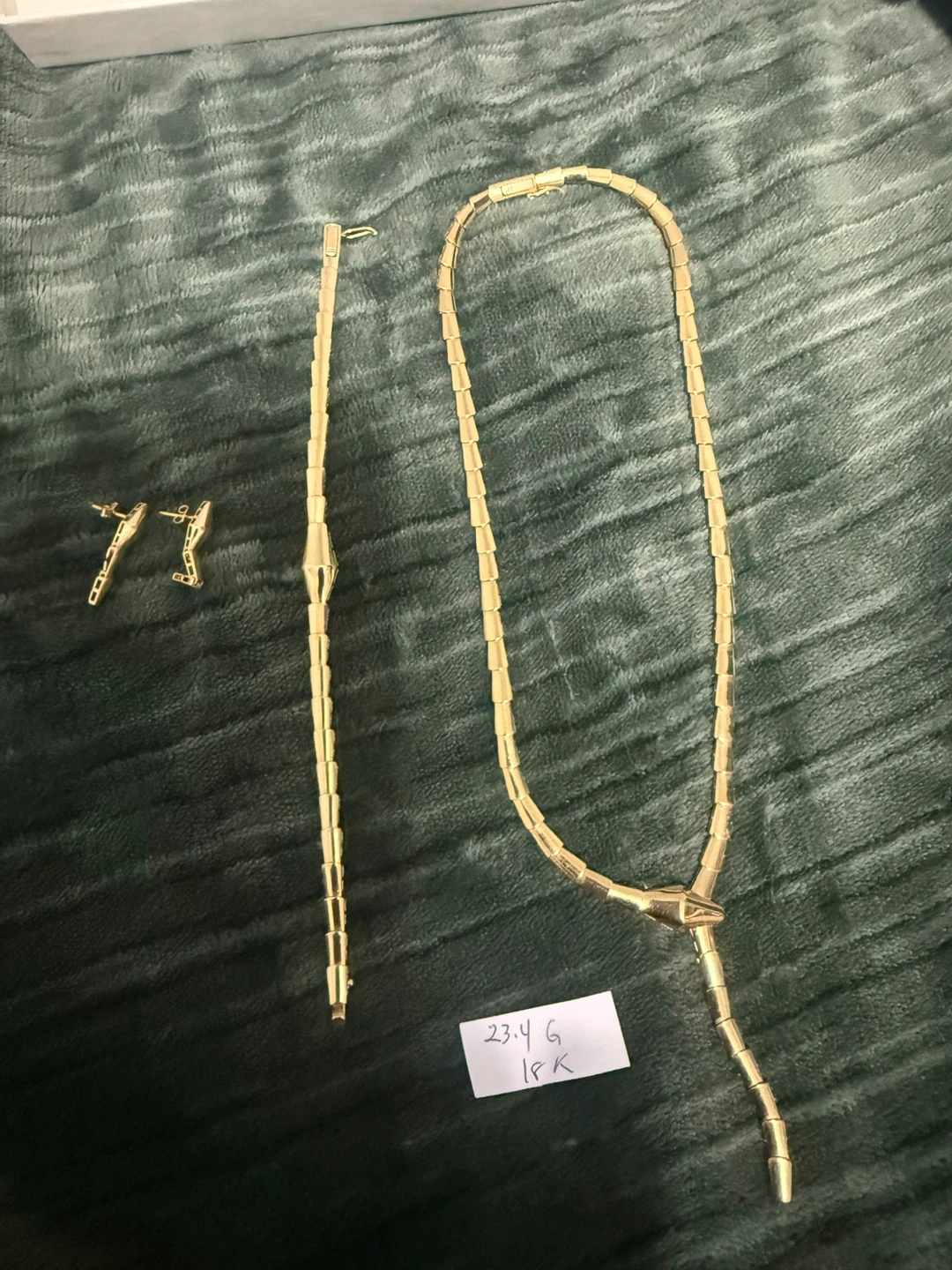18 k Real Gold Necklace and Earrings Set with Bracelet