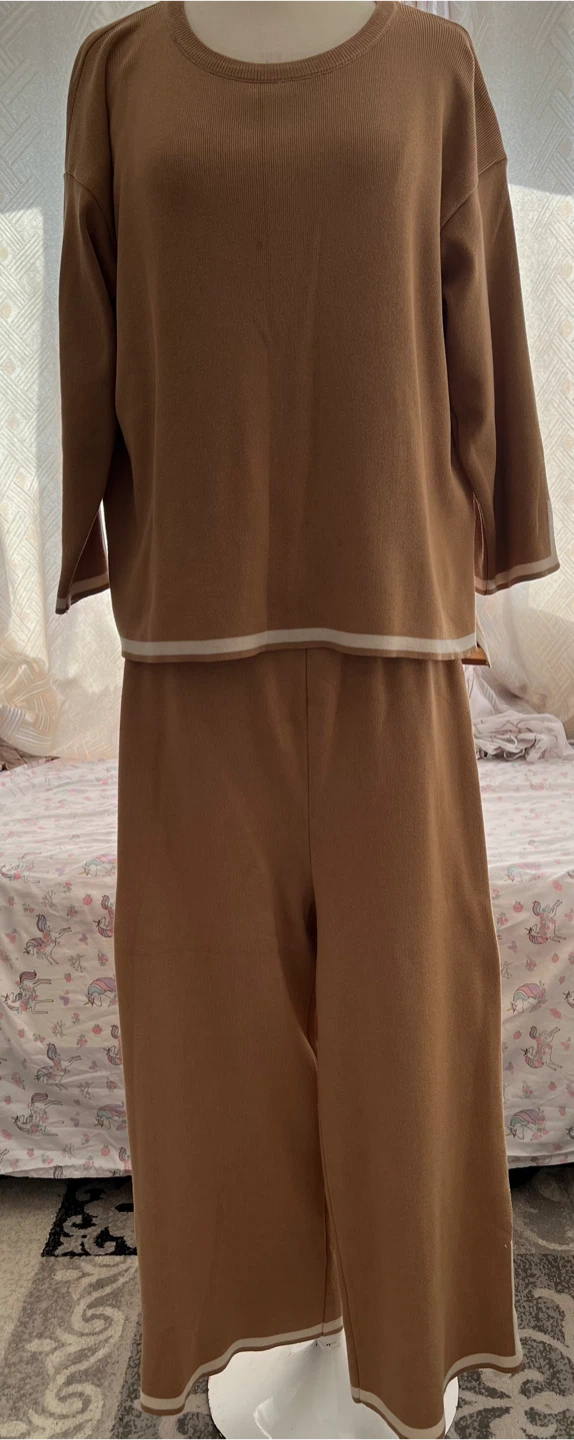 Brown Knit Sweater and Pants Set