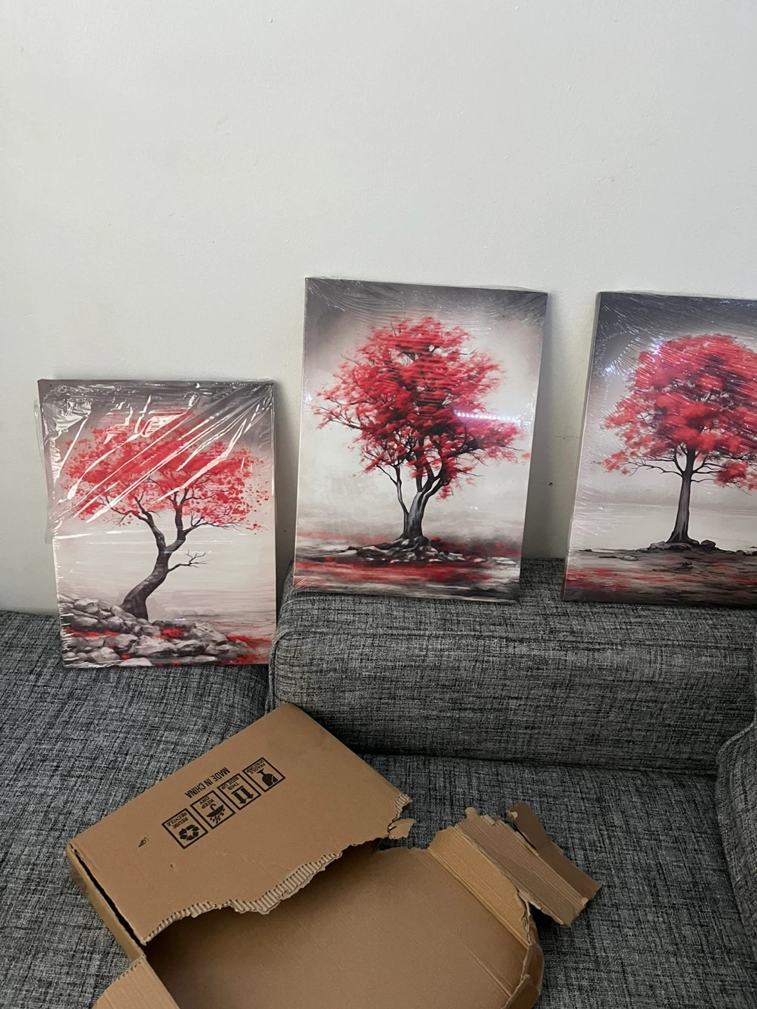 Set of 3 Red Tree Canvas Wall Art Prints - photo 2