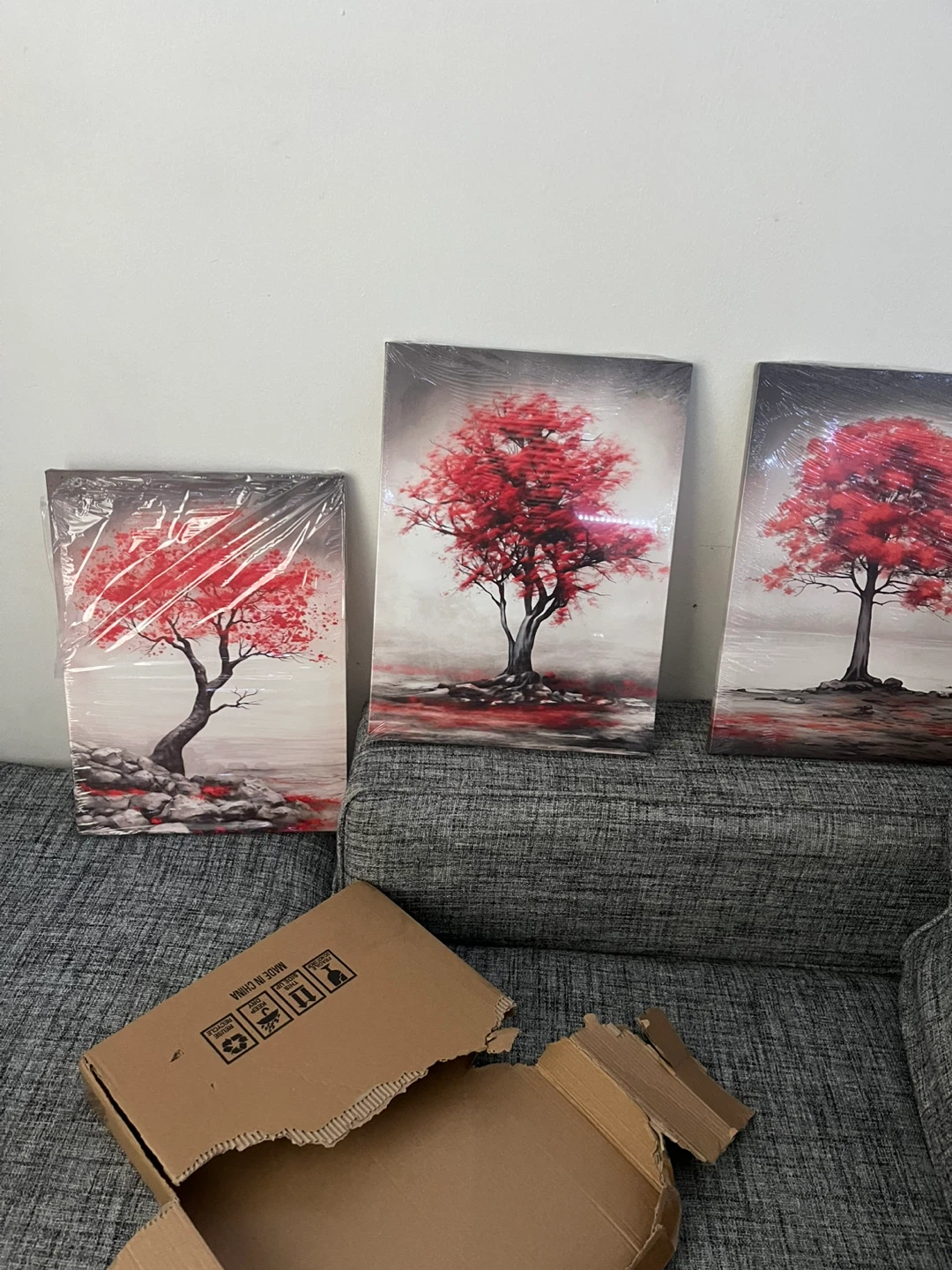 Set of 3 Red Tree Canvas Wall Art Prints - photo 3