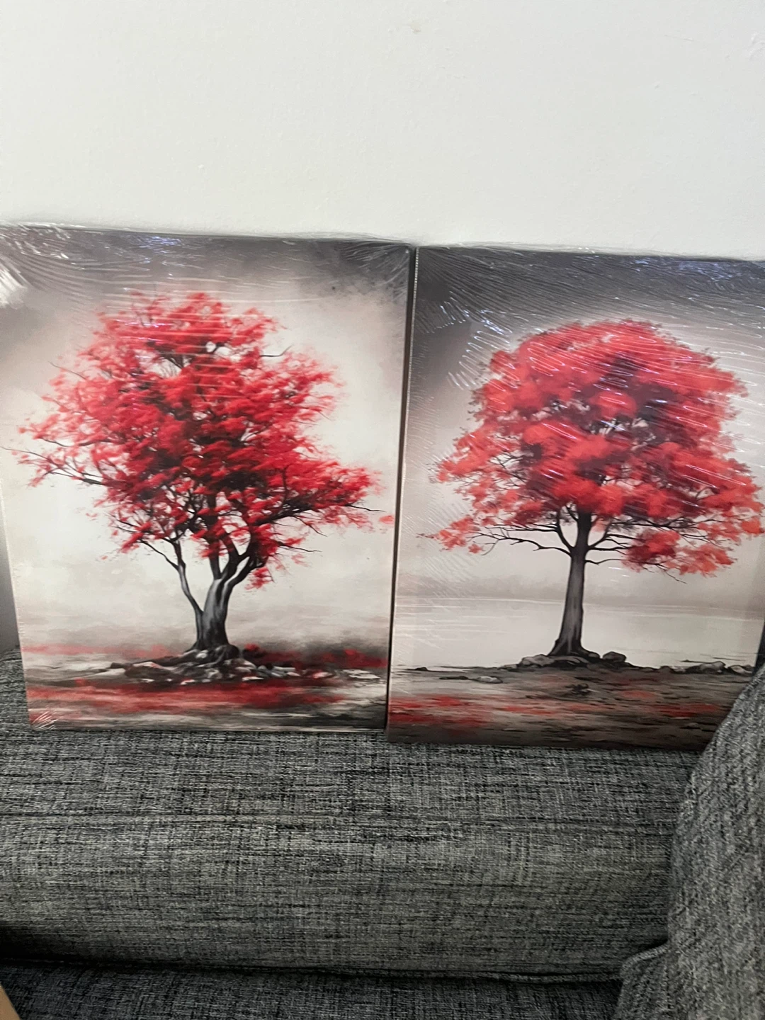 Set of 3 Red Tree Canvas Wall Art Prints