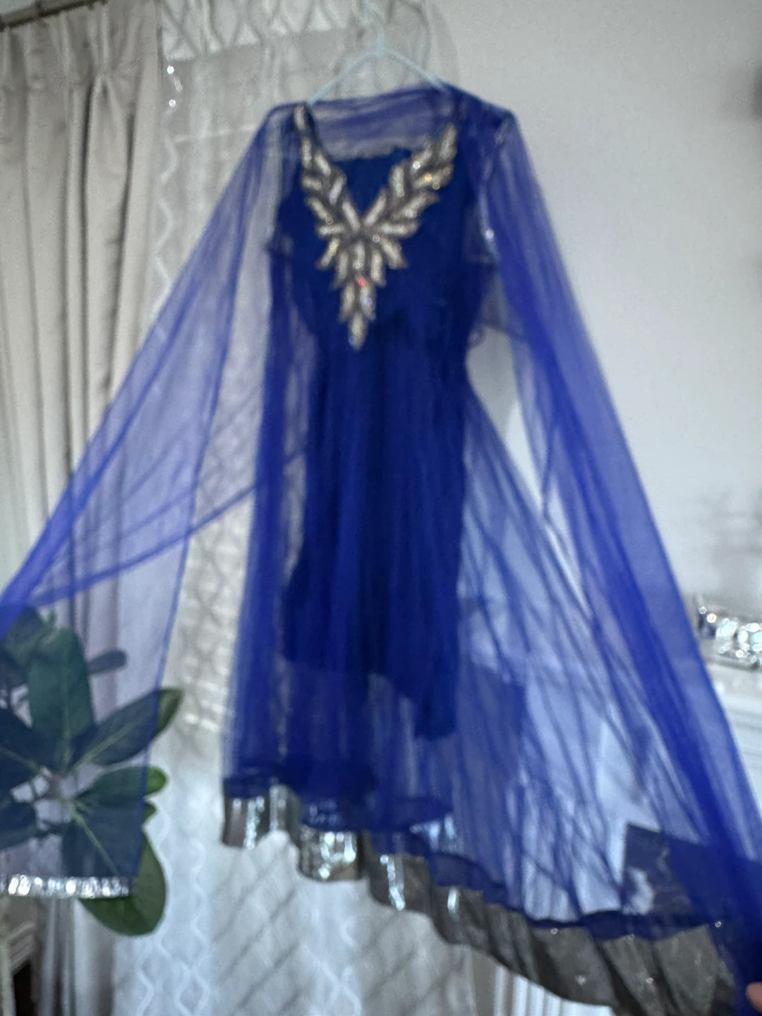 Blue Anarkali Dress with Embellished Neckline - photo 4
