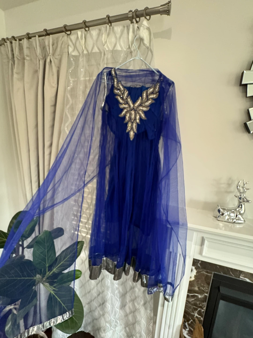 Blue Anarkali Dress with Embellished Neckline - photo 3