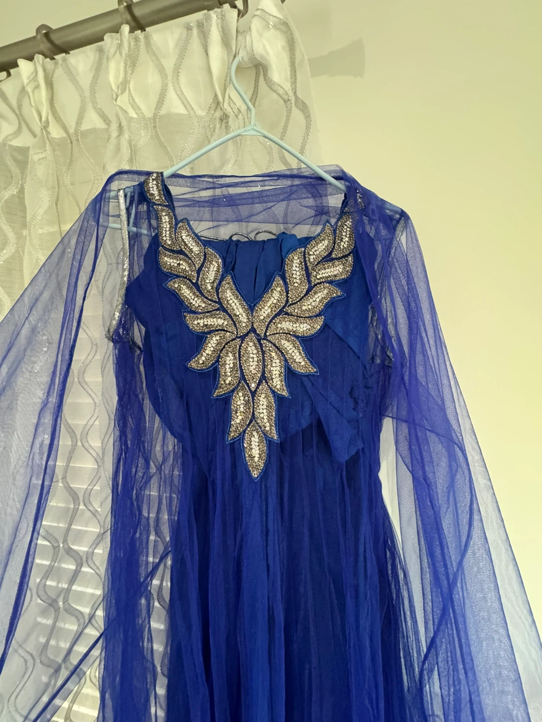 Blue Anarkali Dress with Embellished Neckline - photo 2
