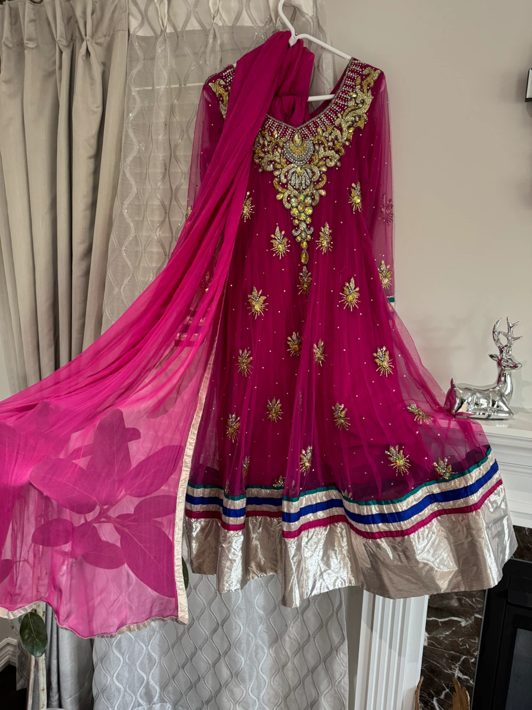 Girls' Pink Embellished Anarkali Suit with Dupatta