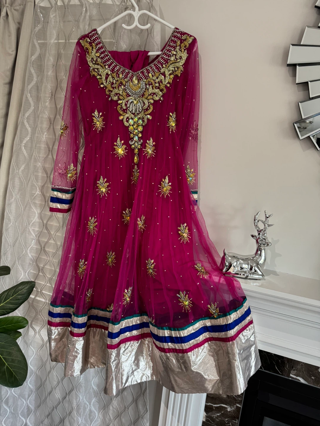 Girls' Pink Embellished Anarkali Suit with Dupatta - photo 5