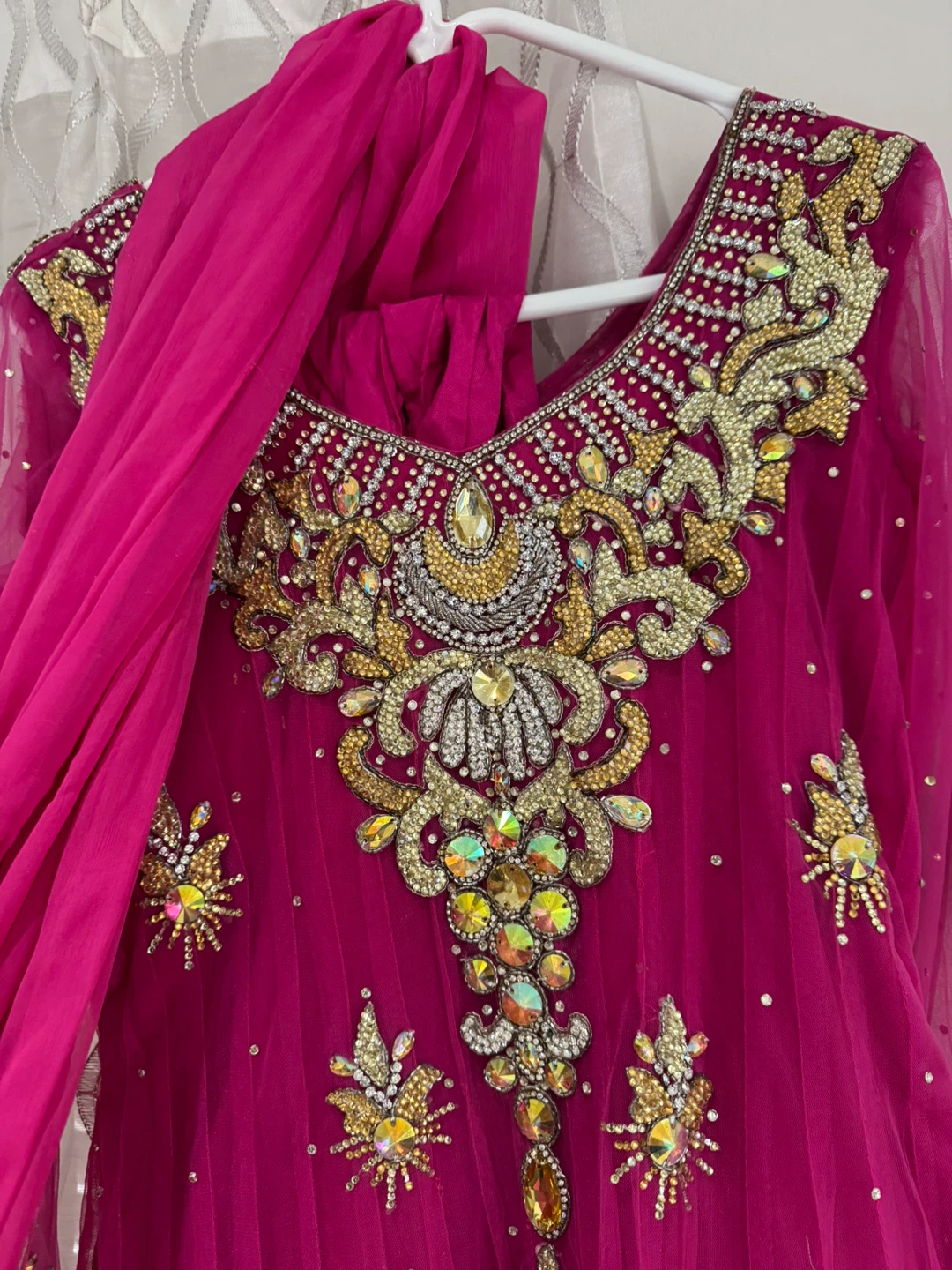 Girls' Pink Embellished Anarkali Suit with Dupatta - photo 2