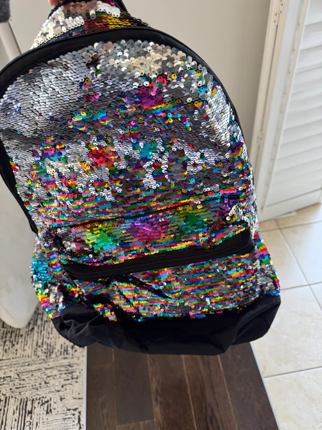 PINK Backpack Sequin Rainbow Iridescent