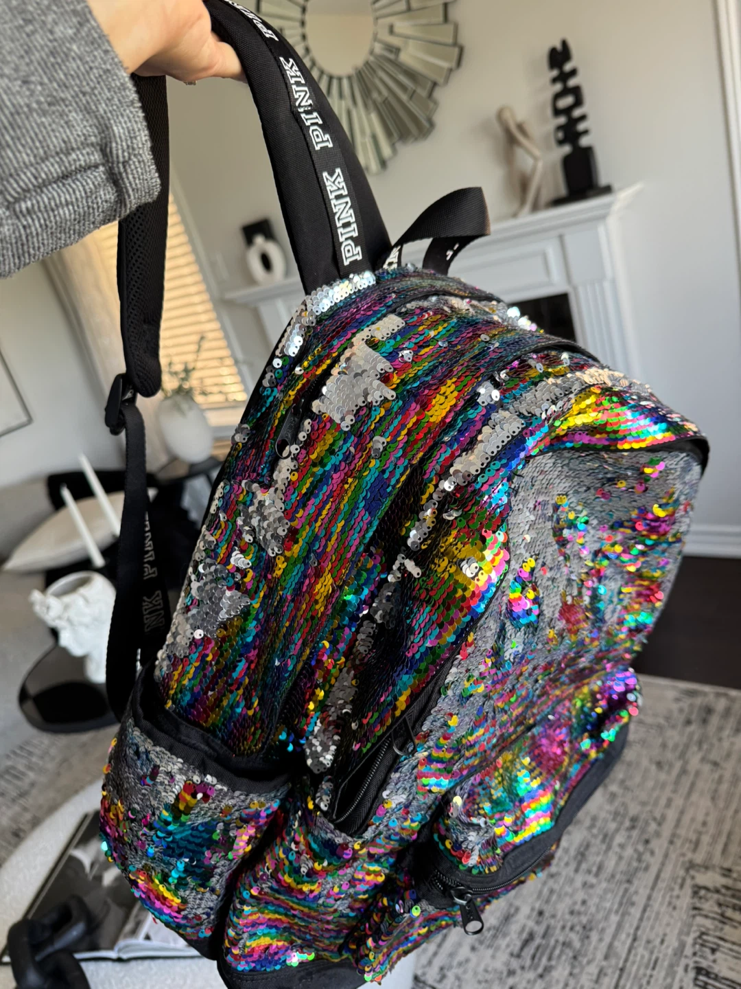 PINK Backpack Sequin Rainbow Iridescent - photo 3