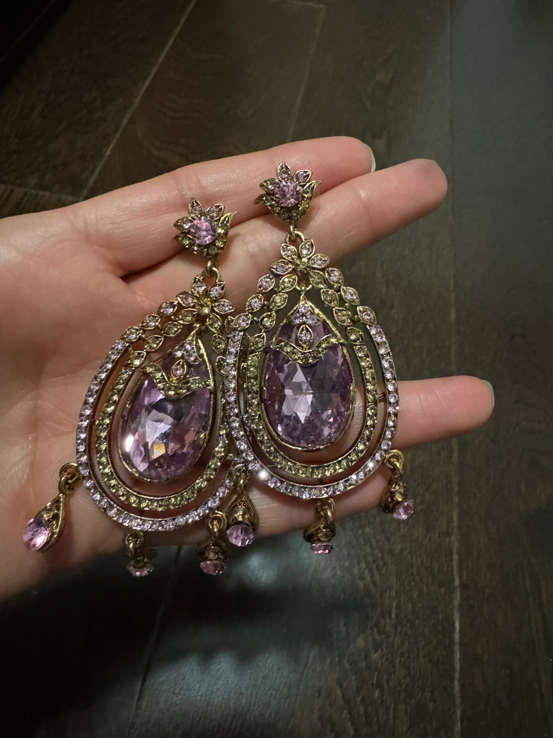 Large Pink Gemstone Drop Earrings - photo 2