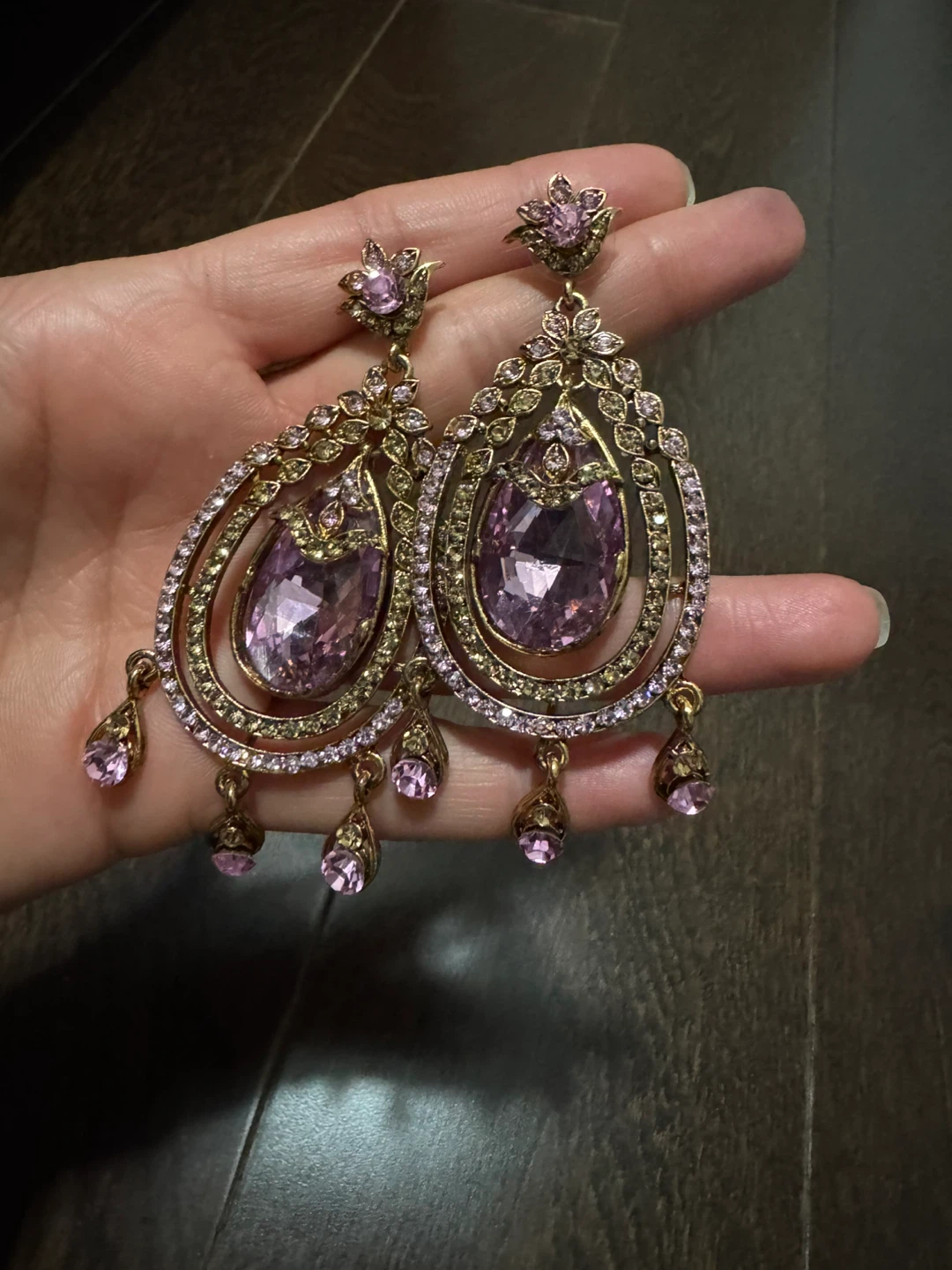 Large Pink Gemstone Drop Earrings