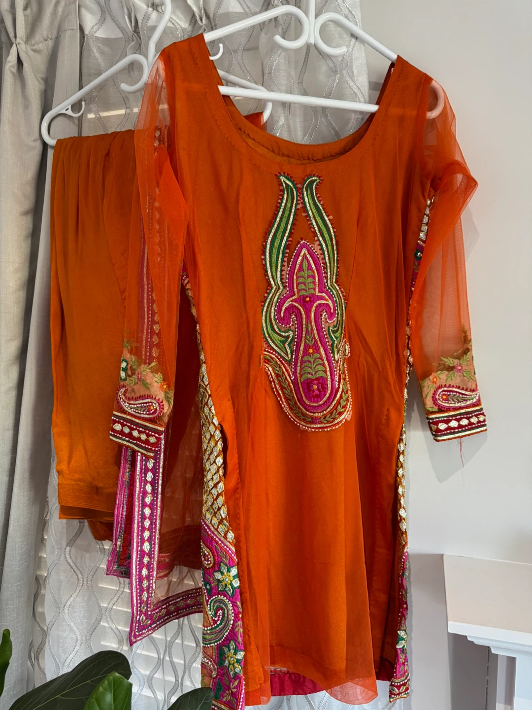 Embroidered Orange Salwar Kameez with Dupatta - photo 4