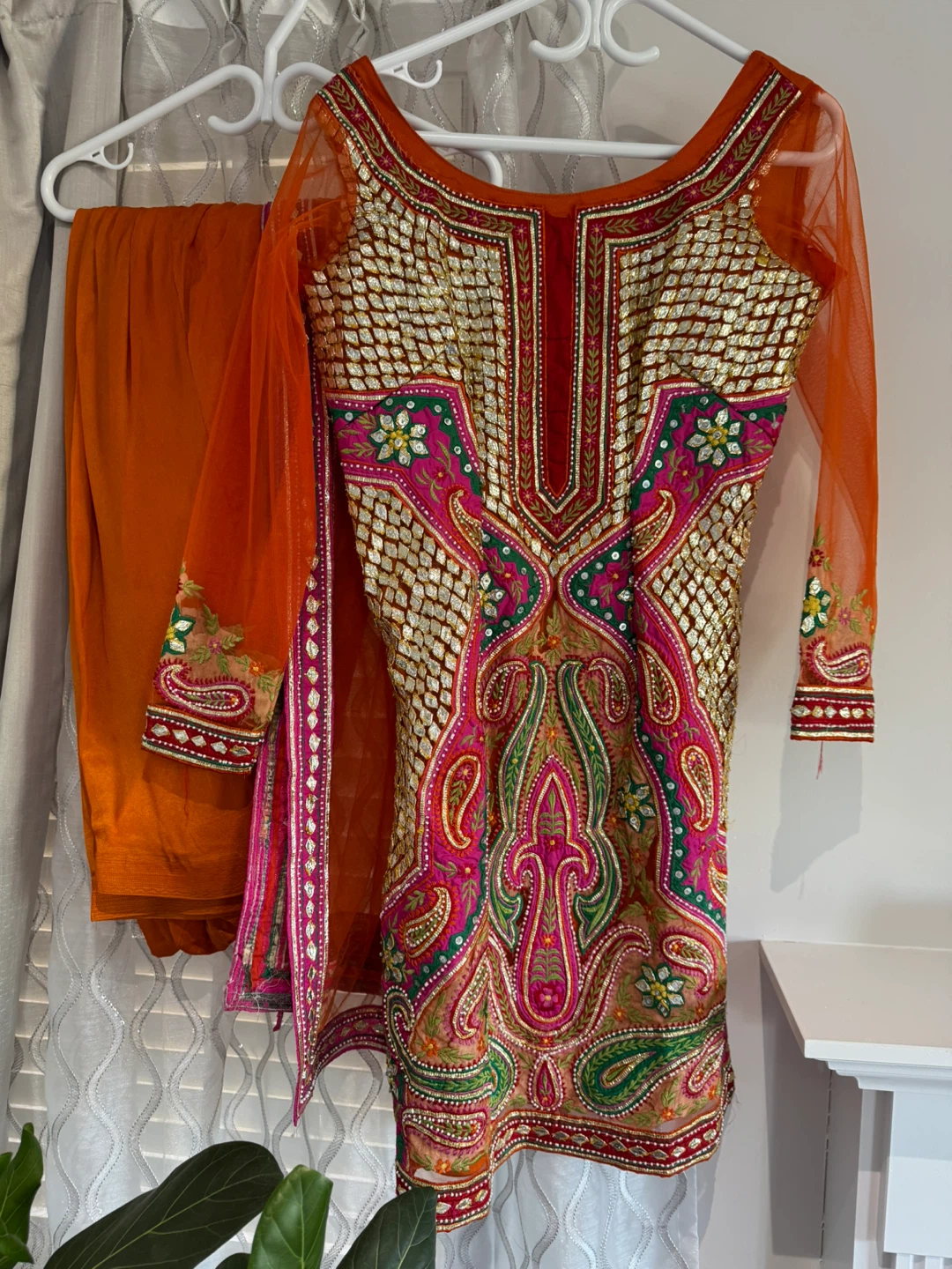 Embroidered Orange Salwar Kameez with Dupatta