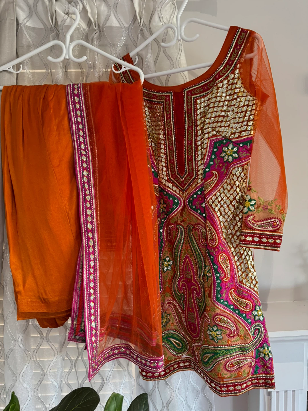 Embroidered Orange Salwar Kameez with Dupatta - photo 3