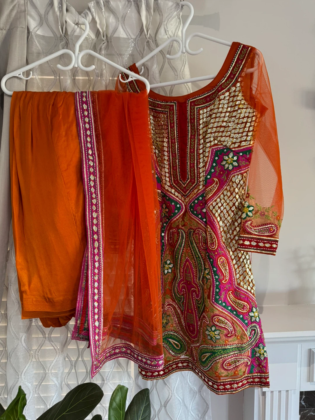Embroidered Orange Salwar Kameez with Dupatta - photo 2