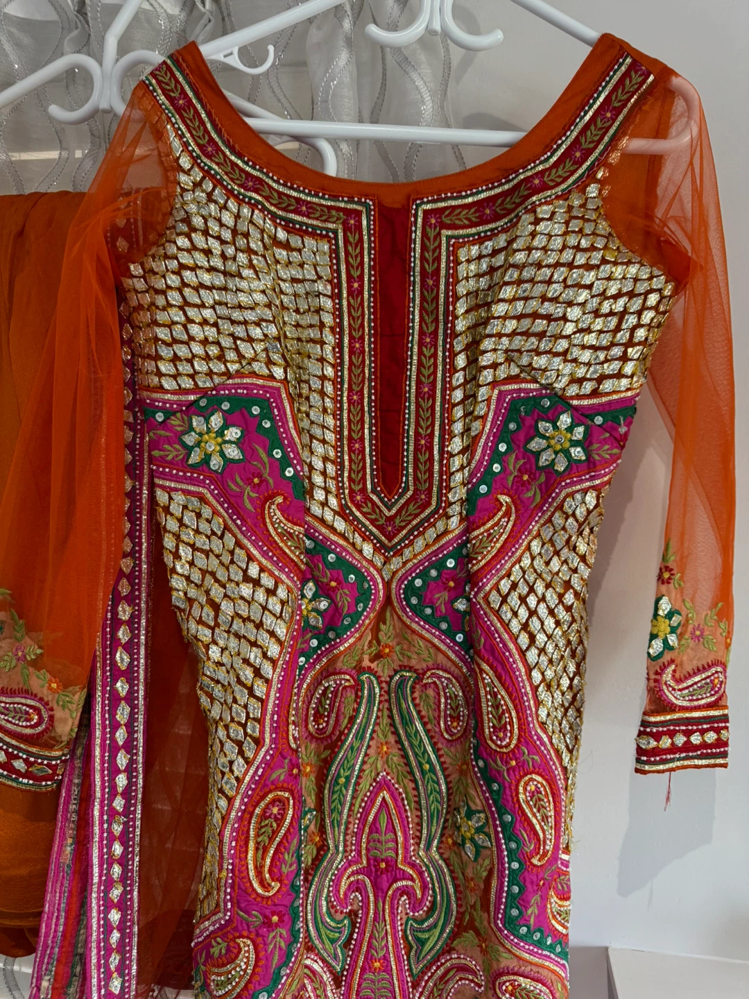 Embroidered Orange Salwar Kameez with Dupatta - photo 5