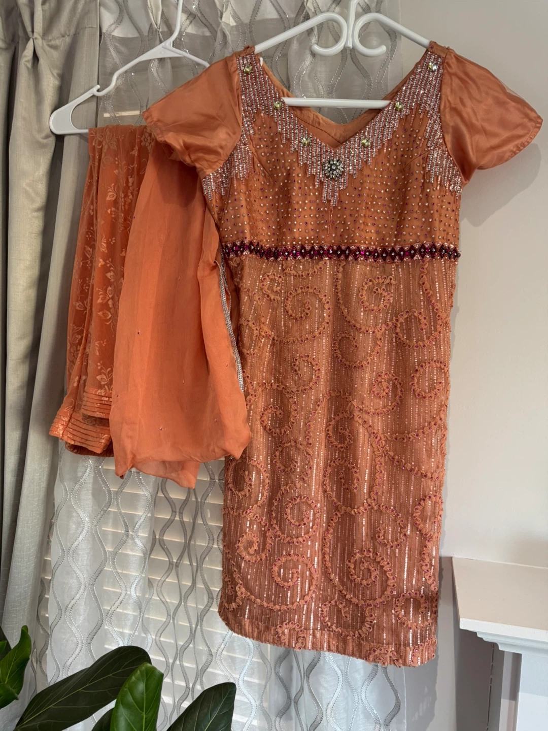 Peach three piece Sequin suit