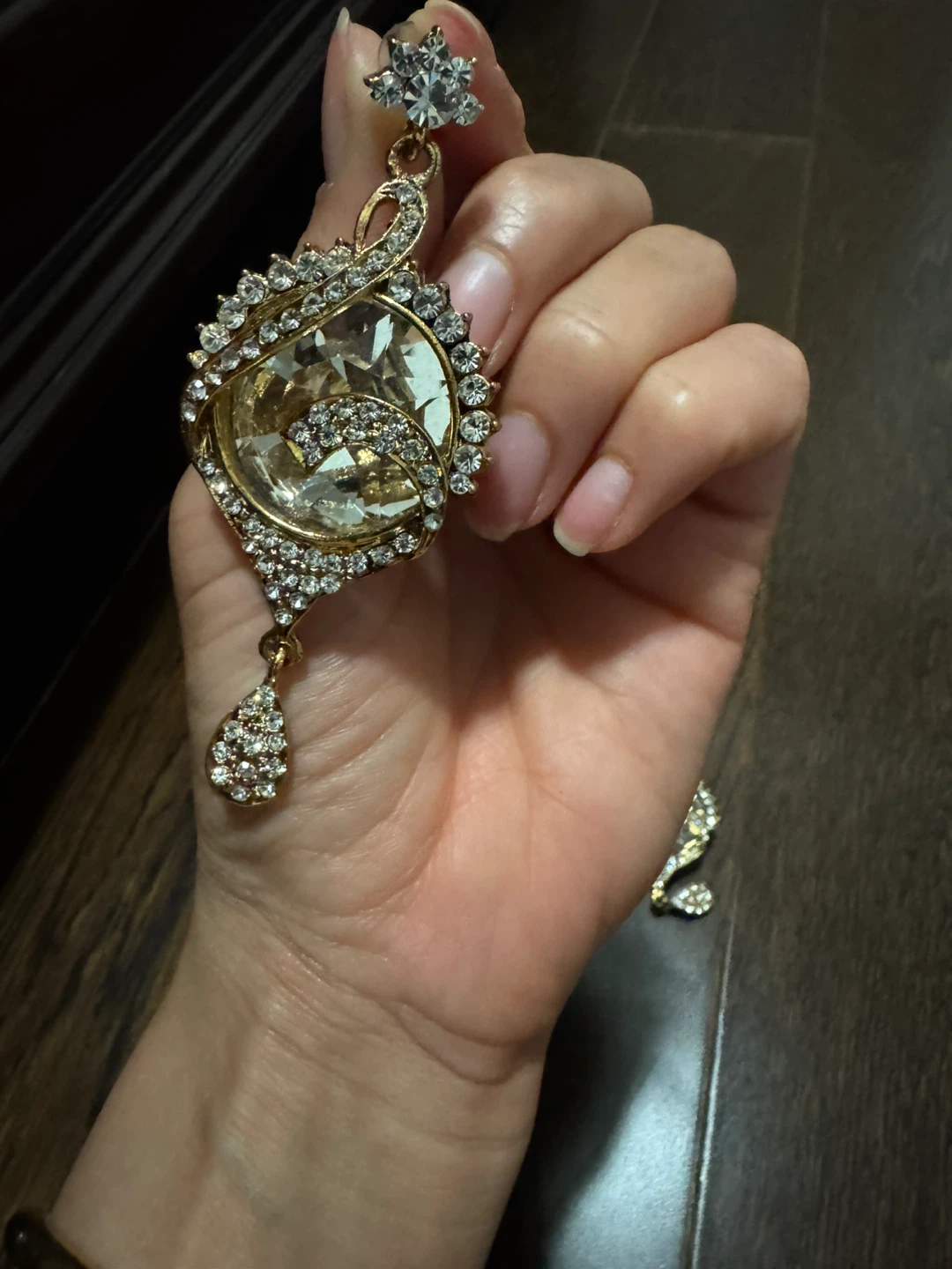 Large Gold Tone Statement Earrings with Clear Crystals - photo 2