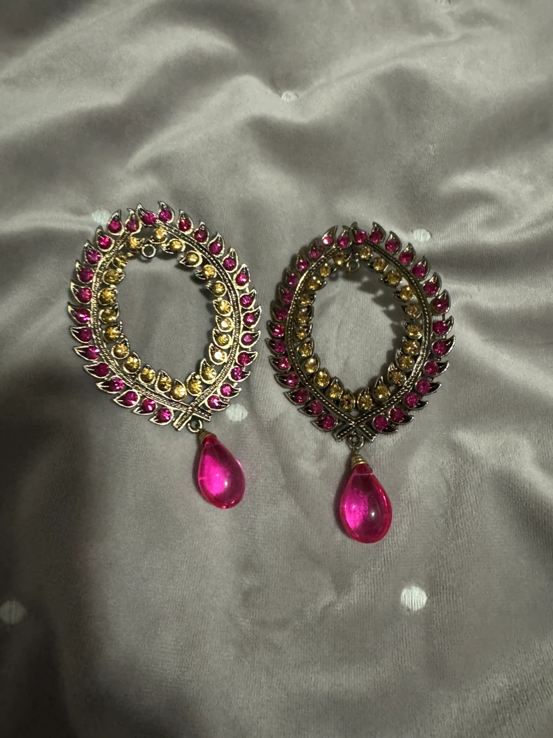 Oval Hoop Earrings with Pink Dangles - photo 2