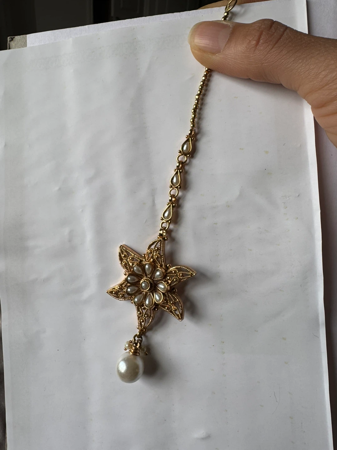 Gold Tone Star Necklace and Earring Set with Pearls - photo 4