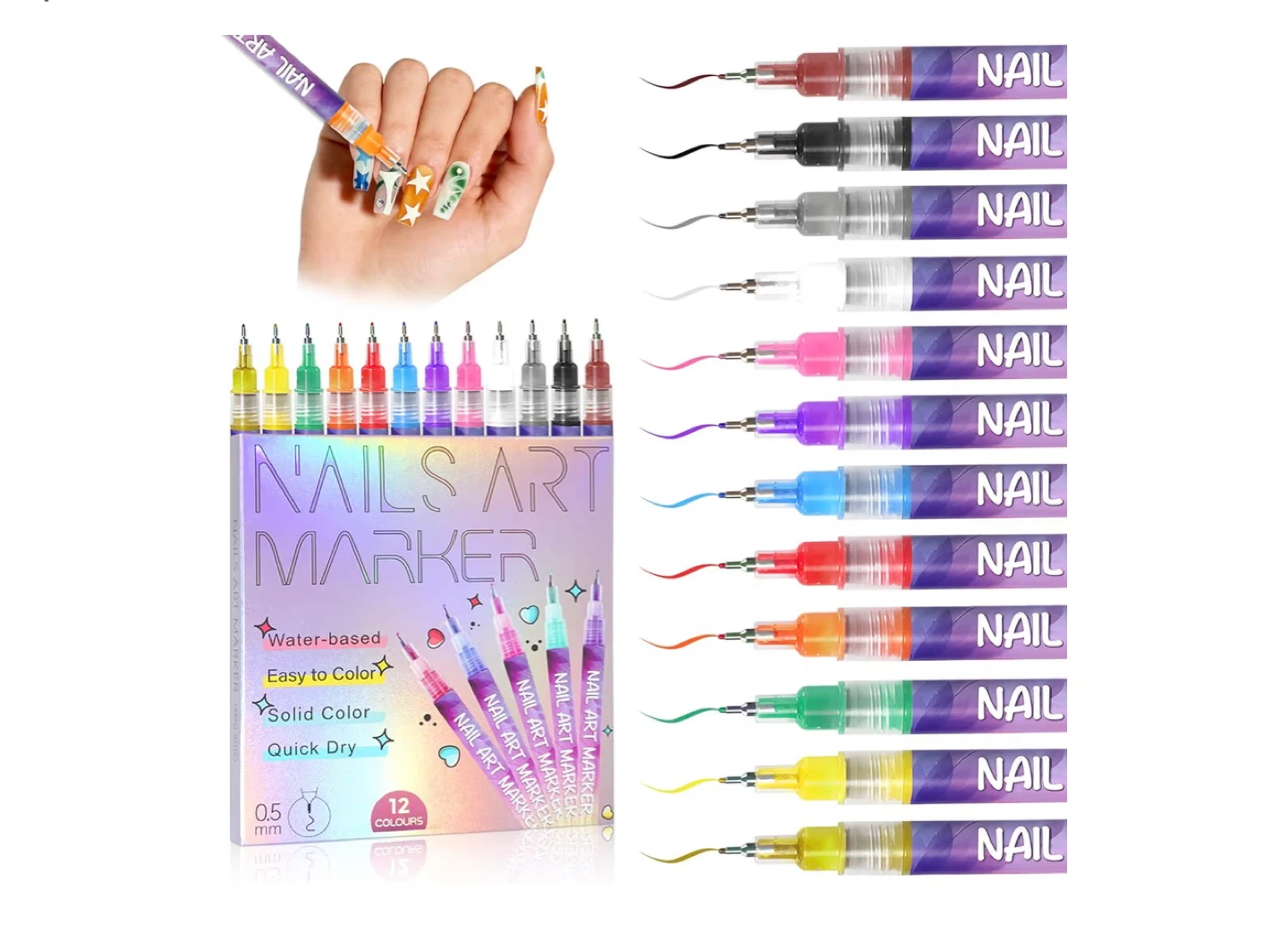 12 Color Nail Art Marker Pens Set - photo 3