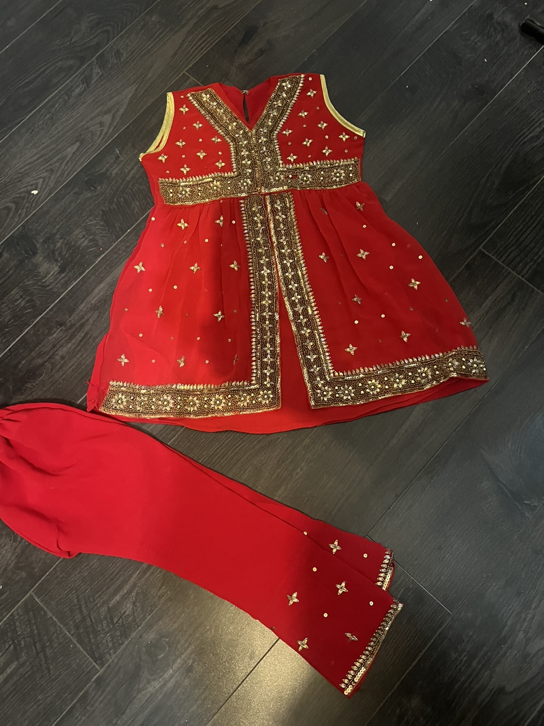Red Girls' Outfit with Gold Embellishments 2 to 4 years girls