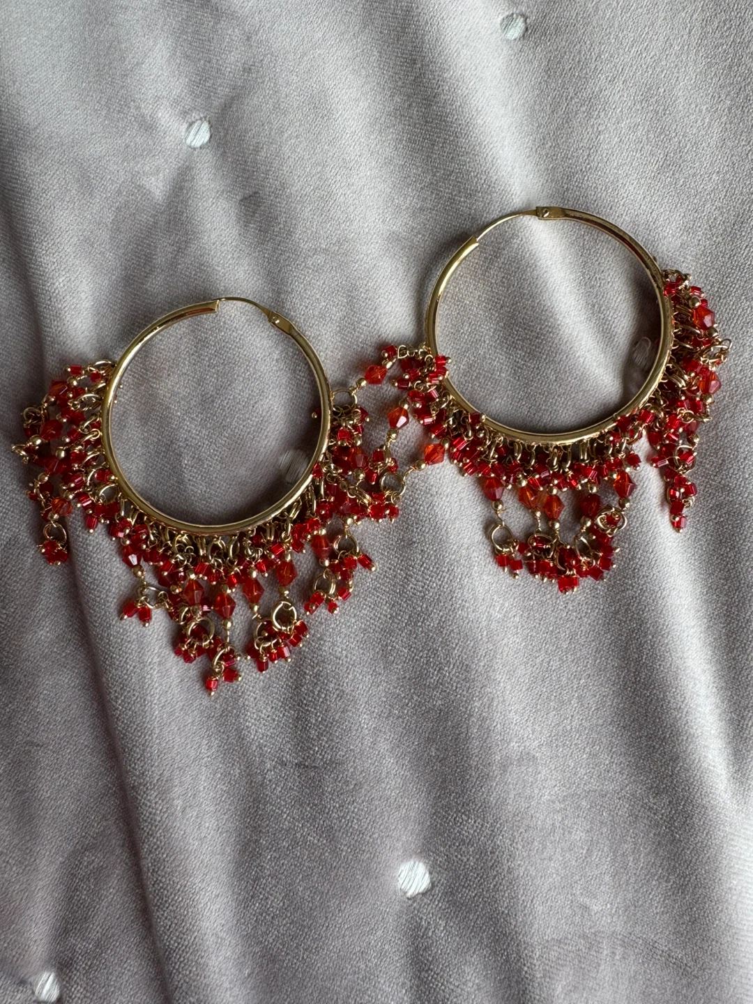 Gold Hoop Earrings with Red Beads - photo 2
