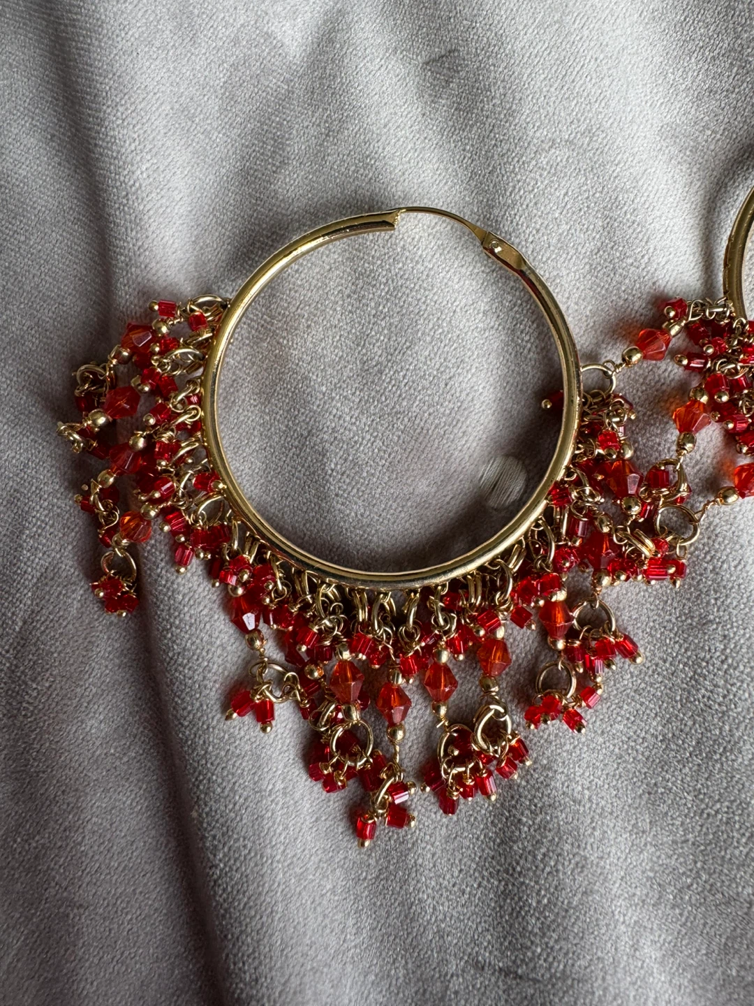Gold Hoop Earrings with Red Beads