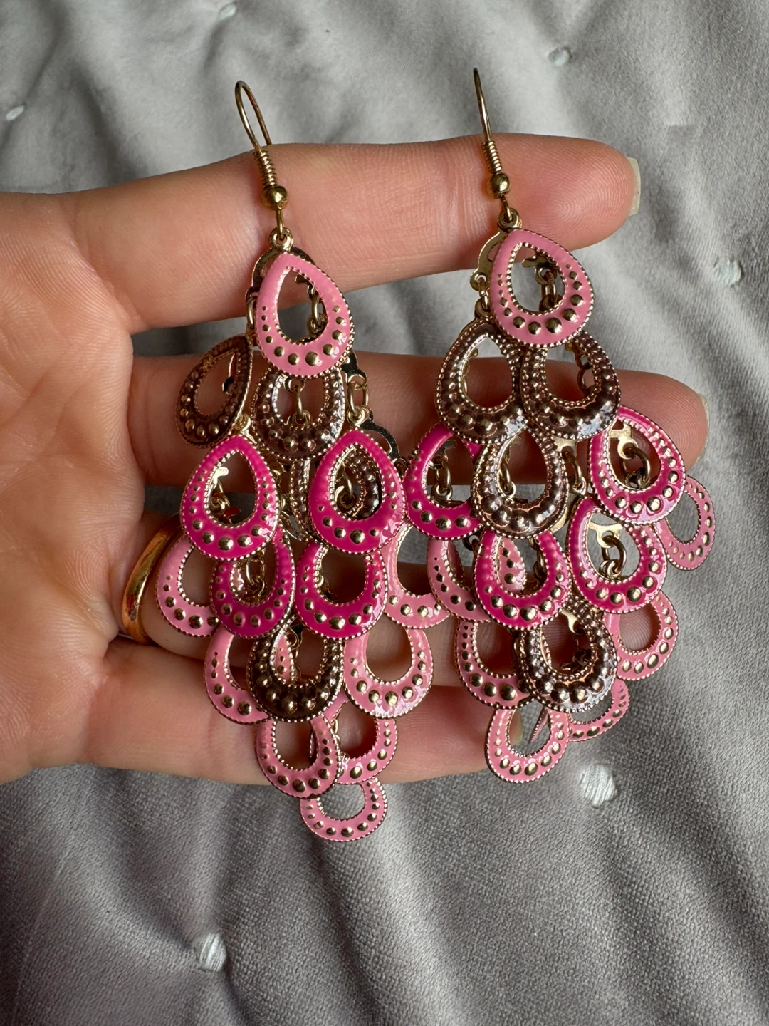 Pink and Gold Chandelier Earrings - photo 2