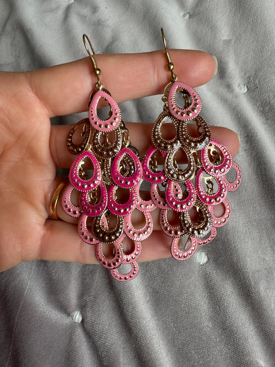 Pink and Gold Chandelier Earrings