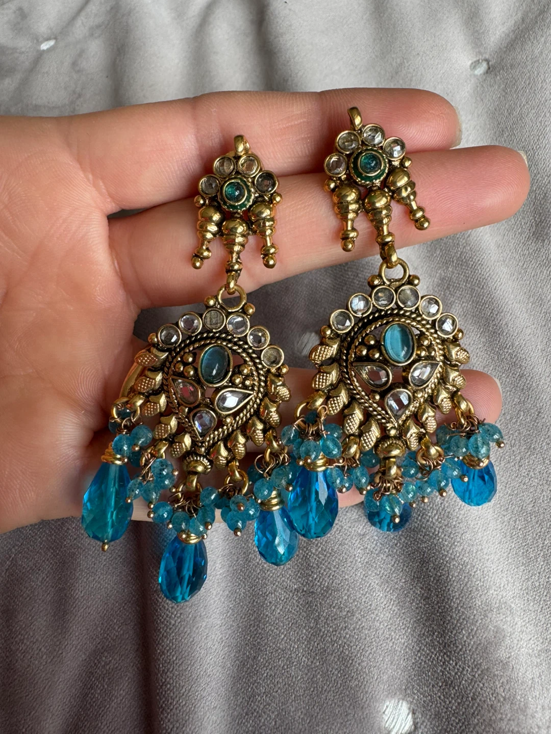 Gold-tone Chandelier Earrings with Blue Gemstones - photo 2