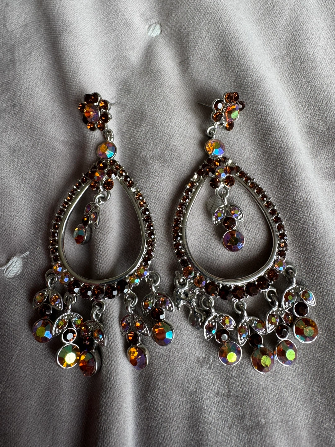 Sparkly Chandelier Earrings with Brown and Orange Gems - photo 2