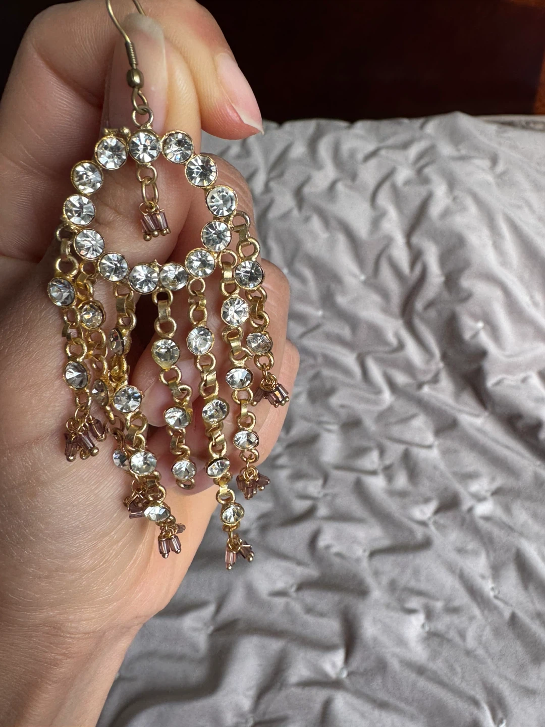 Gold-tone Chandelier Earrings with Rhinestones