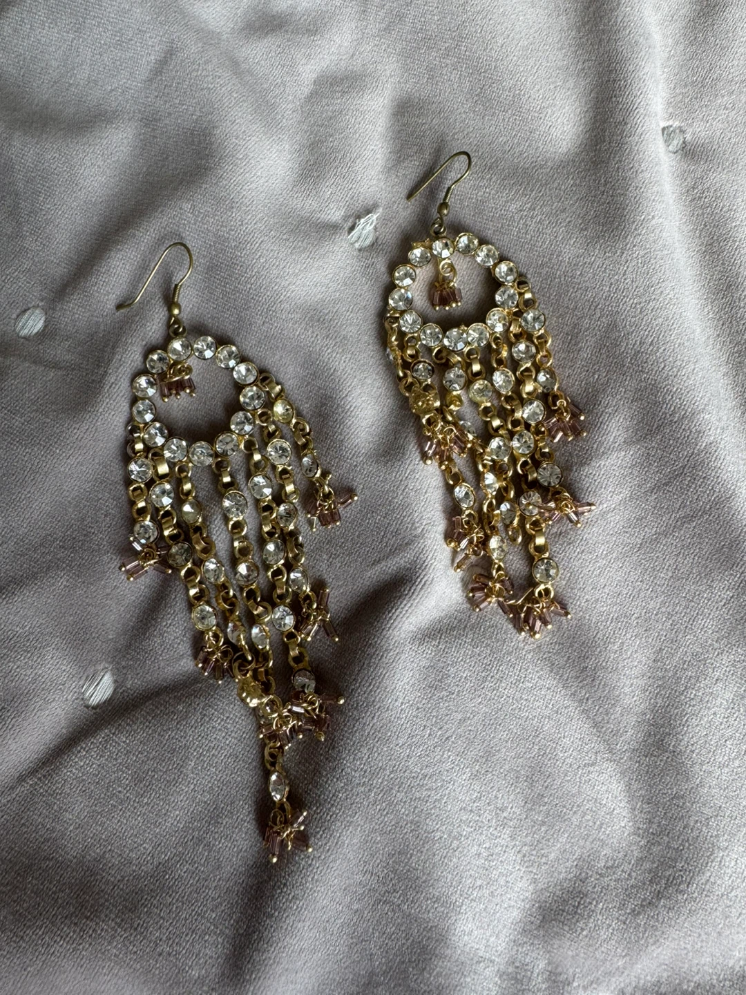 Gold-tone Chandelier Earrings with Rhinestones - photo 2