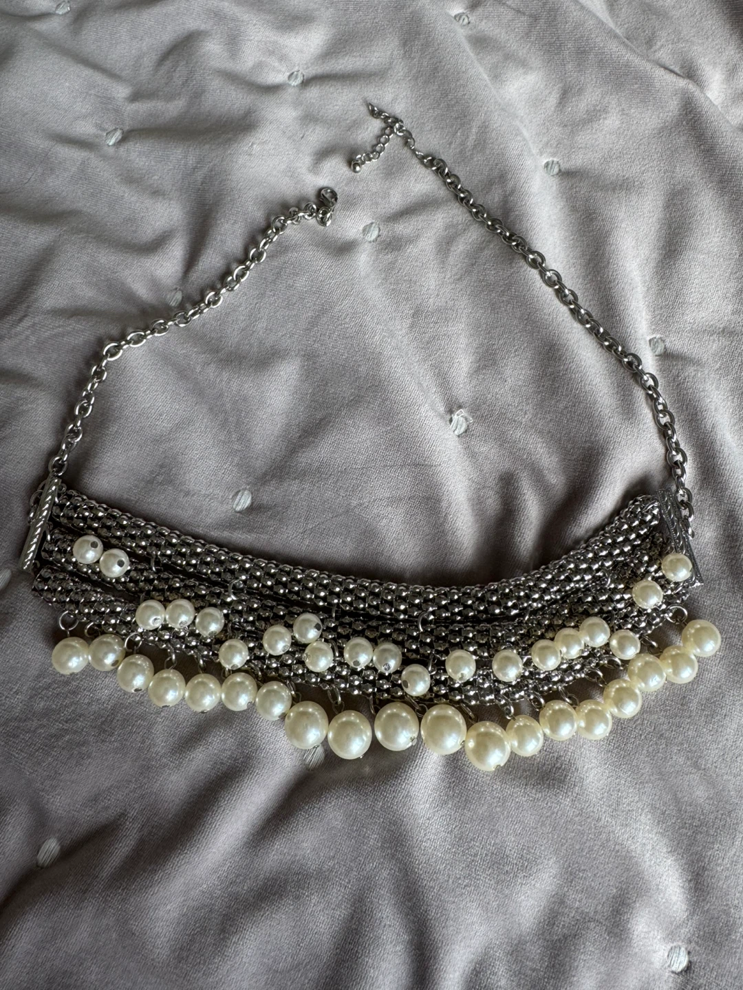 Silver Chain and Pearl Choker Necklace - photo 3
