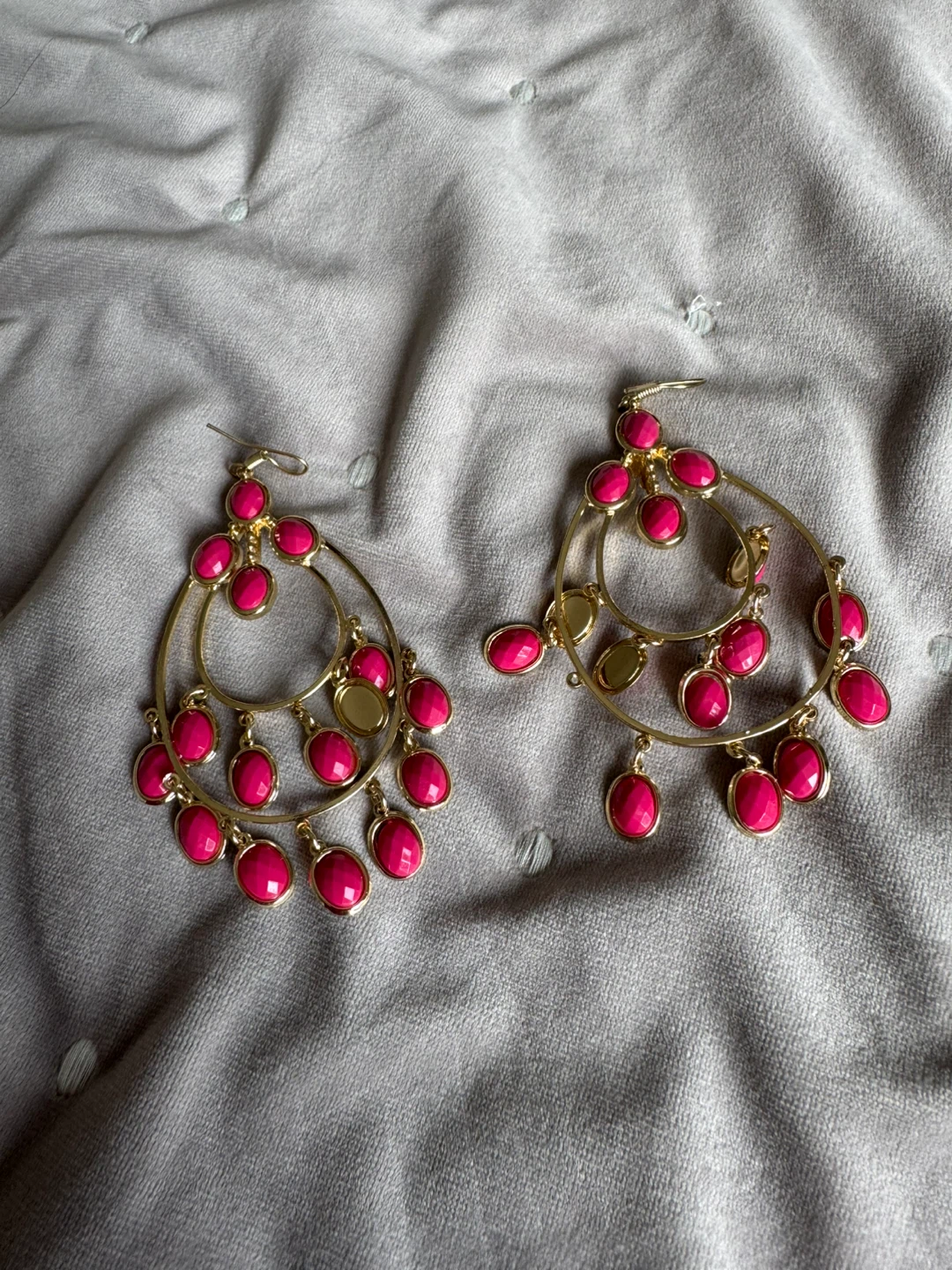 Gold Tone Chandelier Earrings with Pink Beads - photo 2