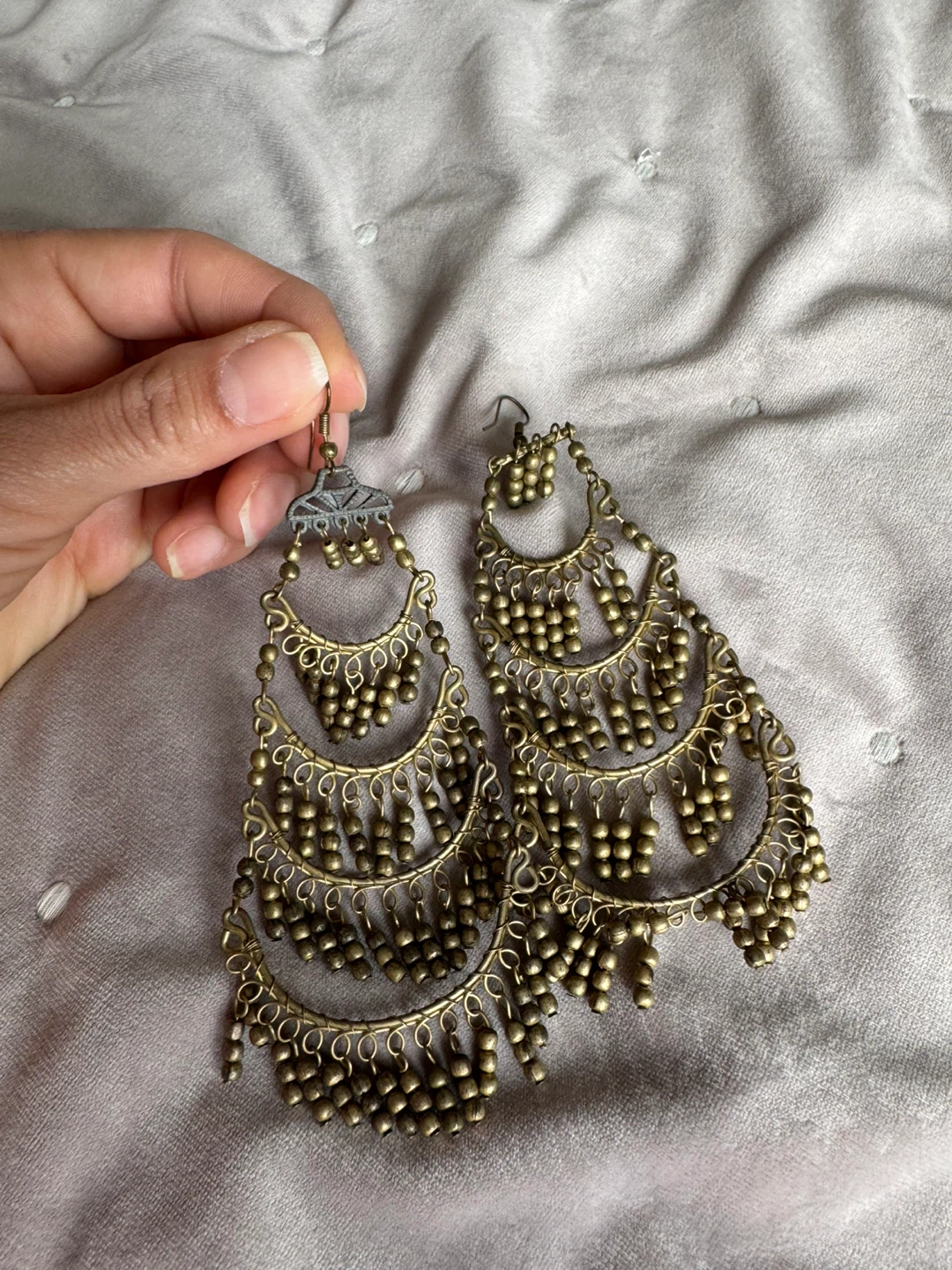 Gold Tone Tiered Chandelier Earrings