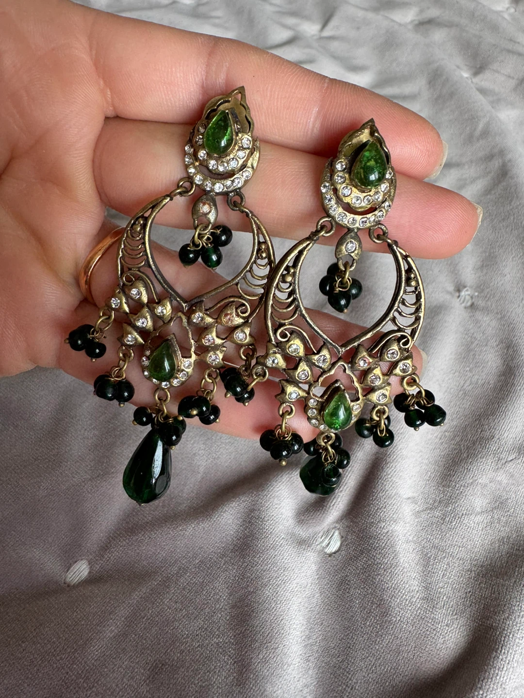 Statement Chandelier Earrings with Green Beads - photo 2