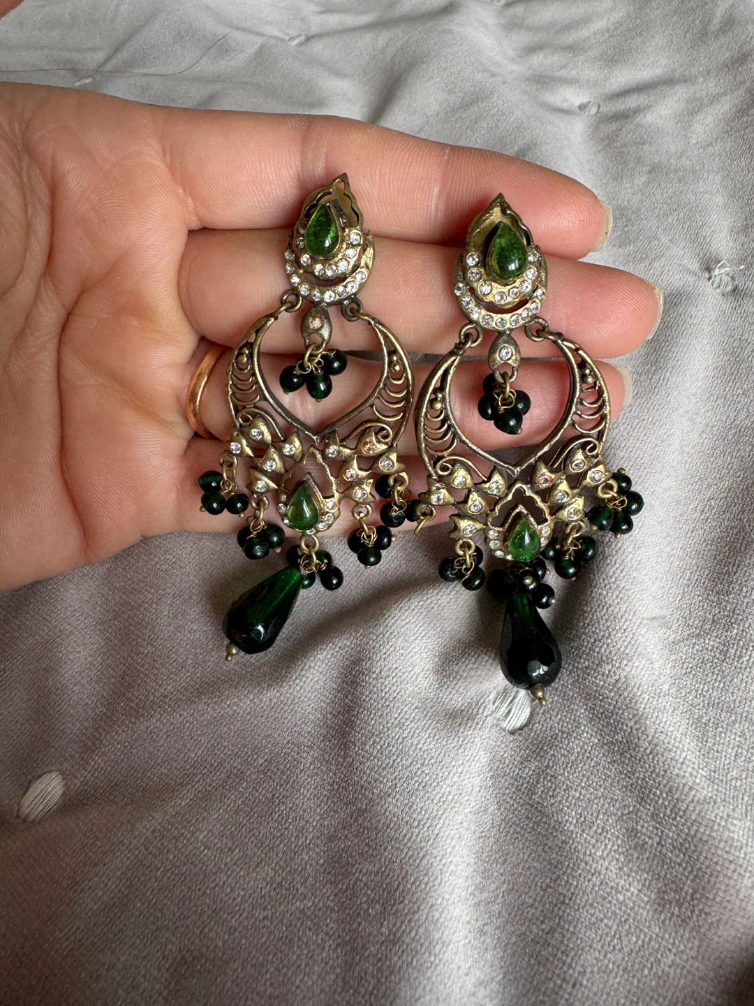 Statement Chandelier Earrings with Green Beads