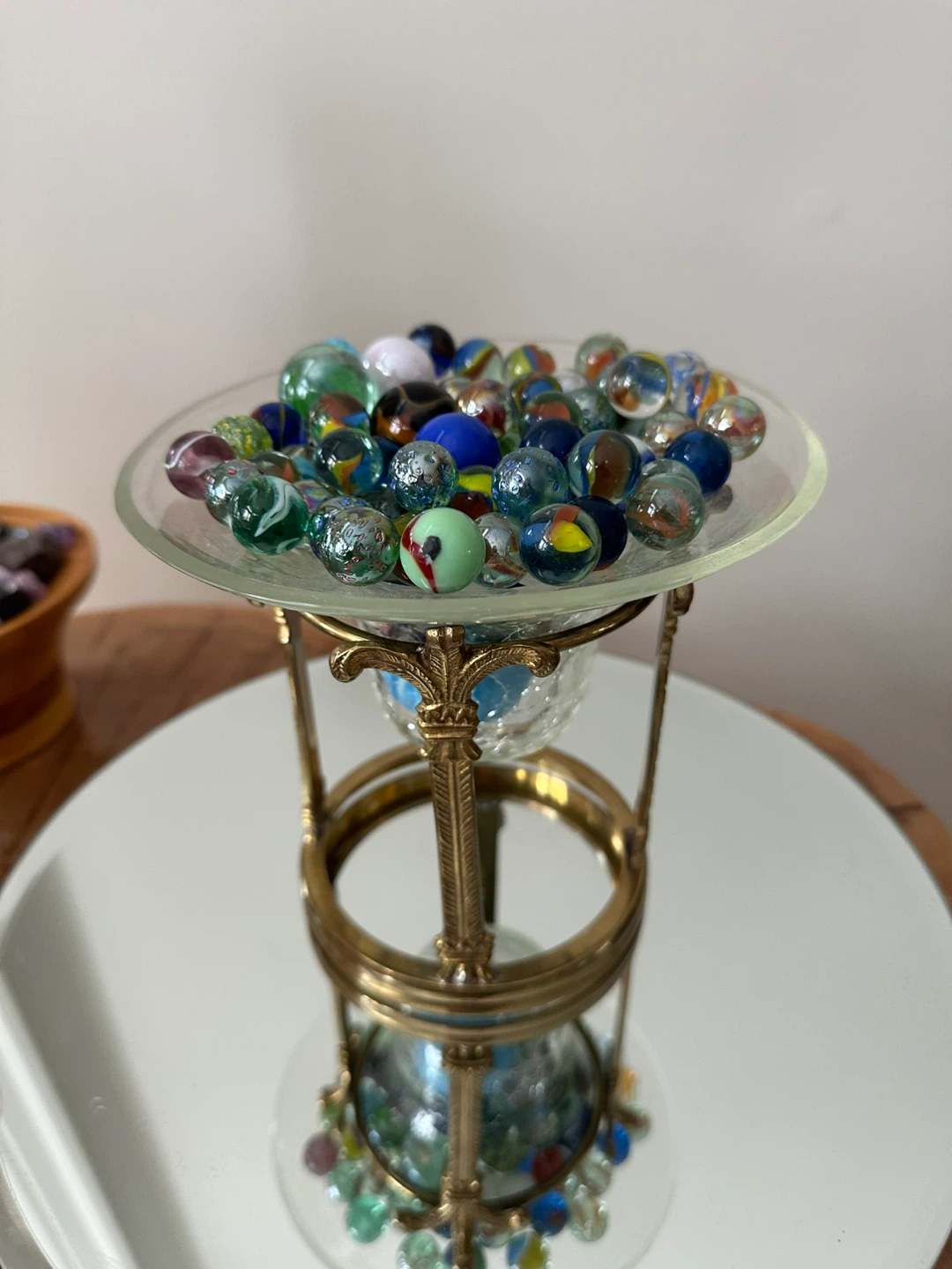 Brass & Glass Vase with Marbles