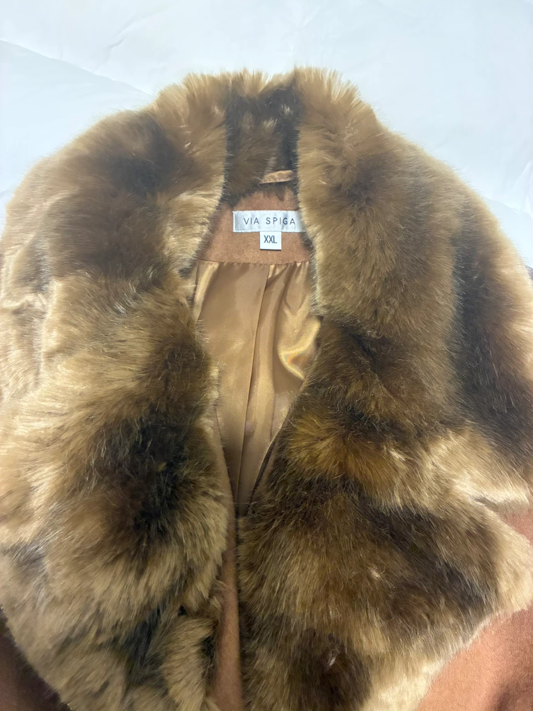 Via Spiga Brown Wool Blend Coat with Fur Collar - XXL - photo 2