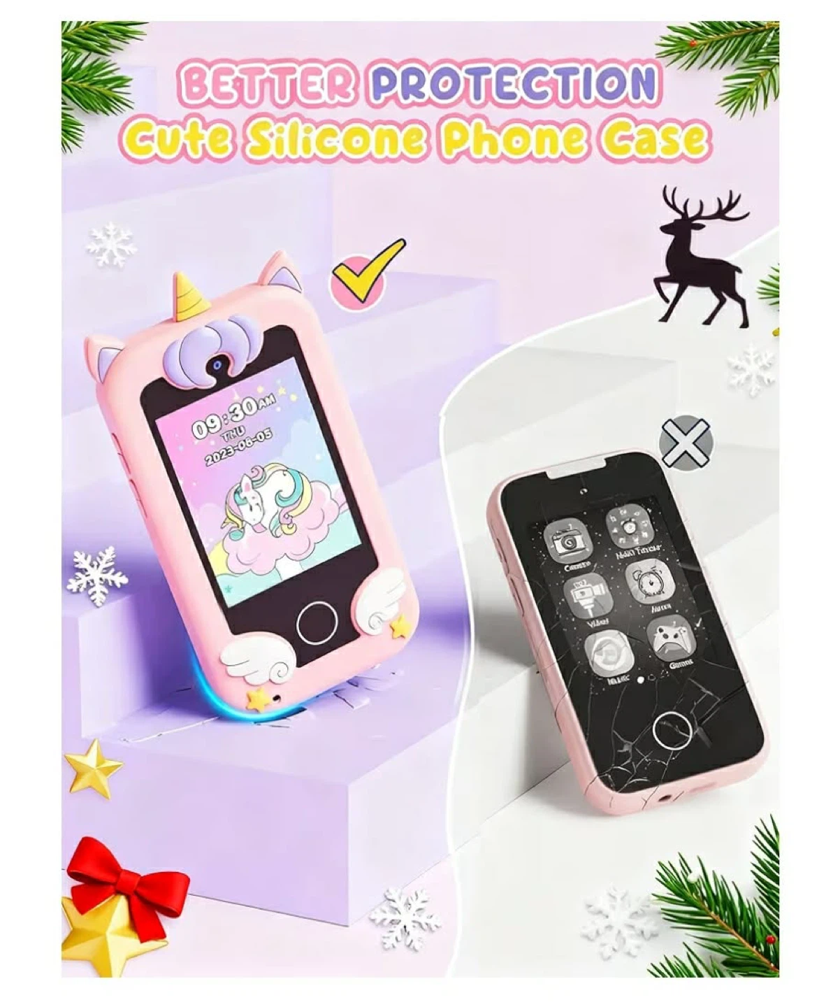 Kids Pink Unicorn Silicone Phone Case with Games & Apps - photo 2