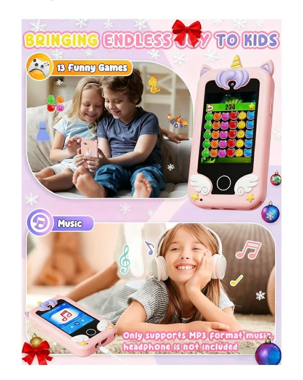 Kids Pink Unicorn Silicone Phone Case with Games & Apps - photo 5