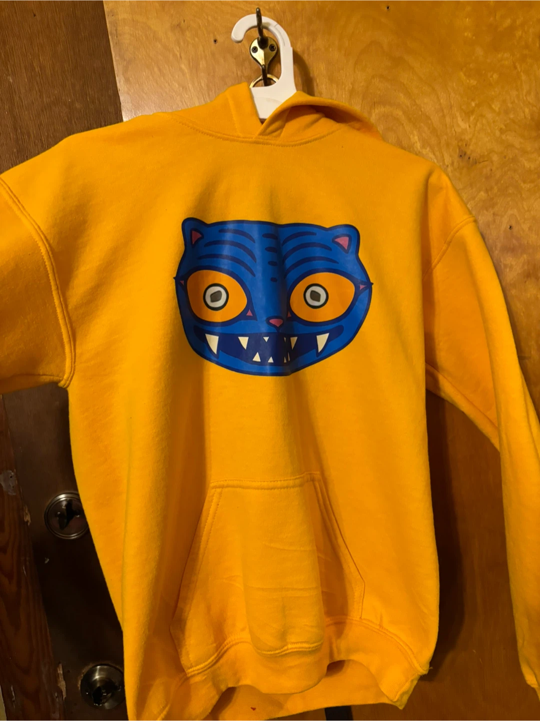 Yellow Hoodie with Blue Cat Face Graphic - photo 2