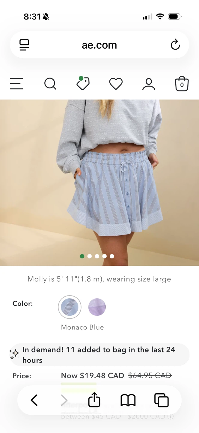 Aerie Skort - Blue Striped, Size M - photo 5