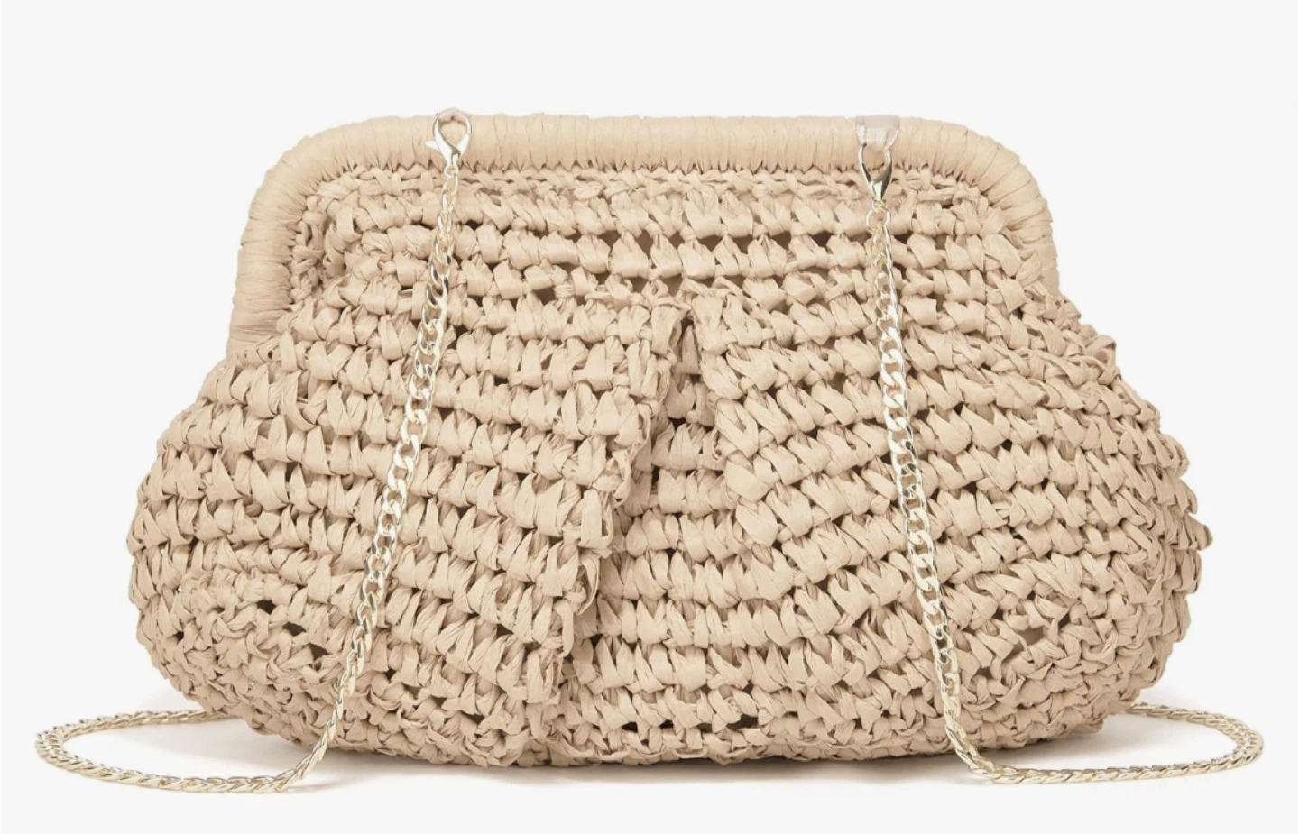 Woven Straw Clutch Bag with Chain Strap