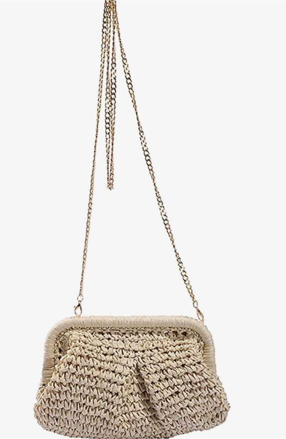 Woven Straw Clutch Bag with Chain Strap - photo 5
