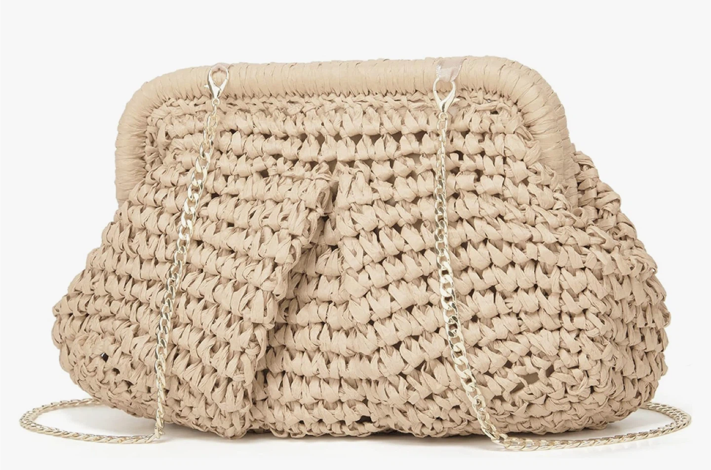 Woven Straw Clutch Bag with Chain Strap - photo 2