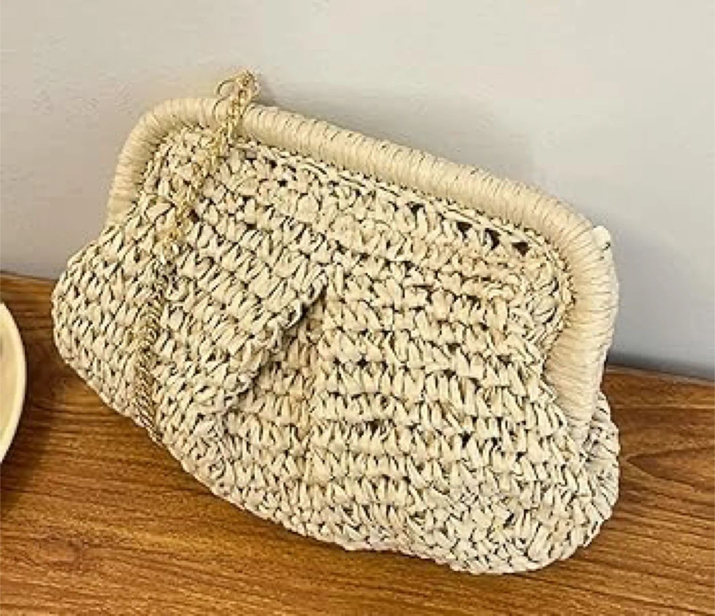 Woven Straw Clutch Bag with Chain Strap - photo 3