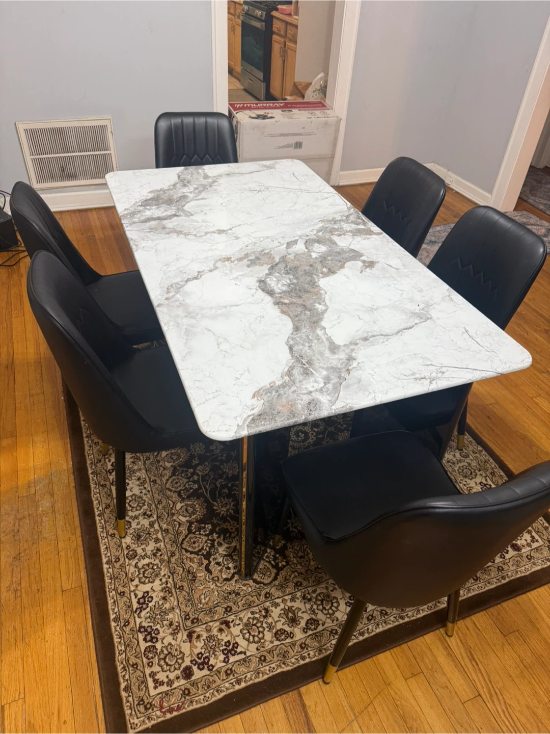 Dining Table Set with 6 Black Chairs